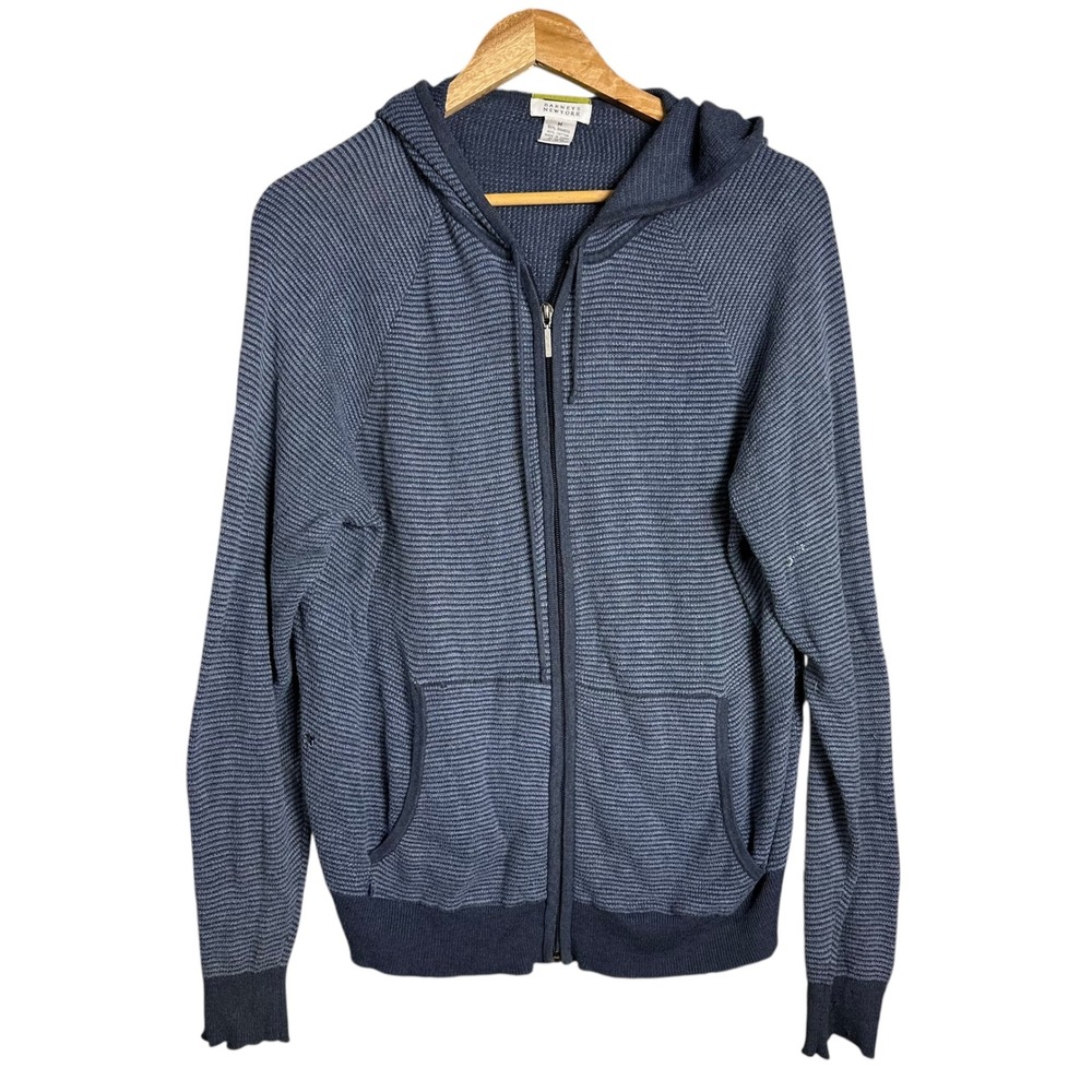 Barneys New York Mens Blue Striped Knit Hoodie Sweater Size M street emo indie